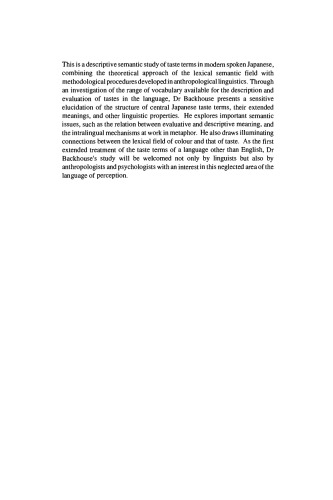 The Lexical Field of Taste: A Semantic Study of Japanese Taste Terms