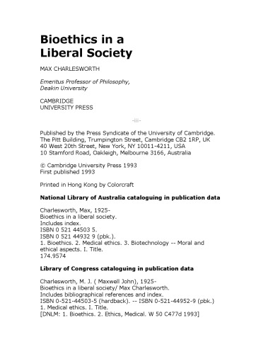 Bioethics in a Liberal Society