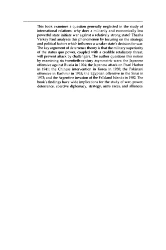 Asymmetric Conflicts: War Initiation by Weaker Powers
