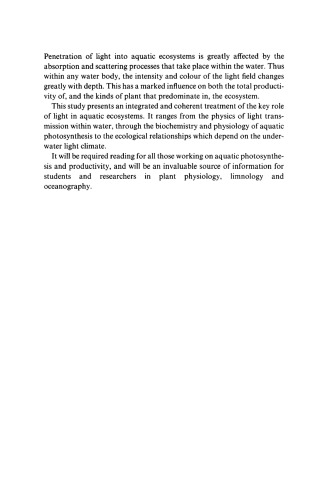 Light and Photosynthesis in Aquatic Ecosystems