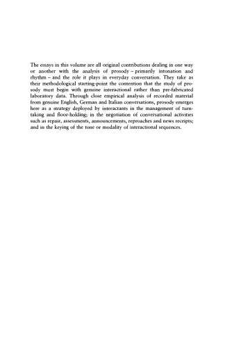 Prosody in Conversation: Interactional Studies (Studies in Interactional Sociolinguistics)