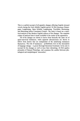 Quantity Adjustment: Vowel Lengthening and Shortening in Early Middle English