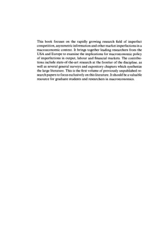 The New Macroeconomics: Imperfect Markets and Policy Effectiveness