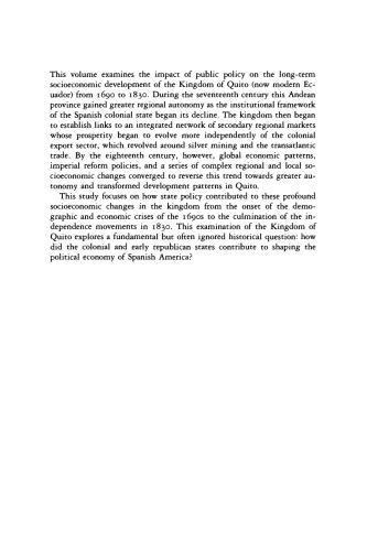 The Kingdom of Quito, 1690-1830: The State and Regional Development