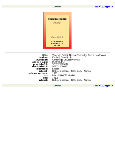 Vincenzo Bellini: Norma (Cambridge Opera Handbooks)