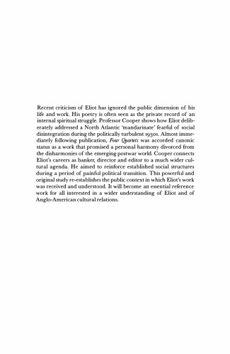 T. S. Eliot and the Ideology of Four Quartets