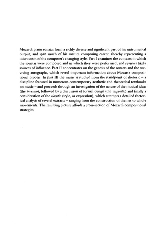 Mozart's Piano Sonatas: Contexts, Sources, Style
