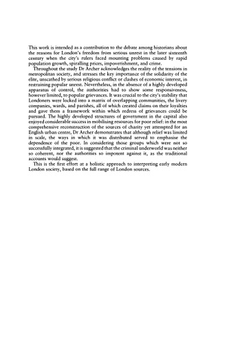 The Pursuit of Stability: Social Relations in Elizabethan London