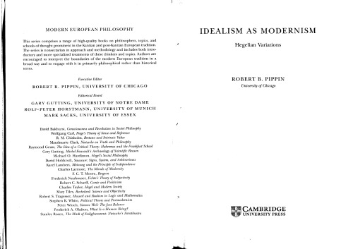 Idealism as Modernism: Hegelian Variations (Modern European Philosophy)