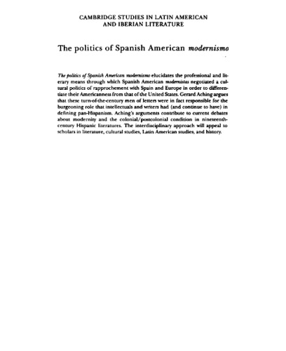 The politics of Spanish American modernismo: by exquisite design