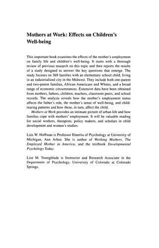 Mothers at Work: Effects on Children’s Well-Being
