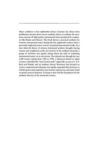 German Music Criticism in the Late Eighteenth Century: Aesthetic Issues in Instrumental Music