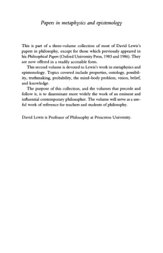 Papers in Metaphysics and Epistemology