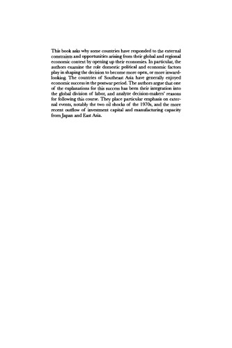 The Politics of Open Economies: Indonesia, Malaysia, the Philippines, and Thailand