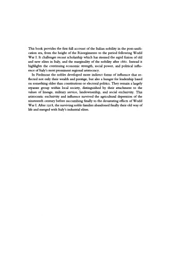 Aristocrats in Bourgeois Italy: The Piedmontese Nobility, 1861-1930