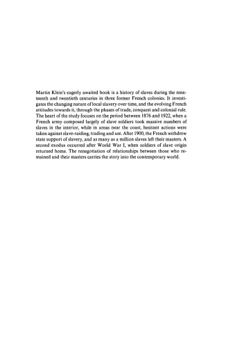 Slavery and Colonial Rule in French West Africa (African Studies)