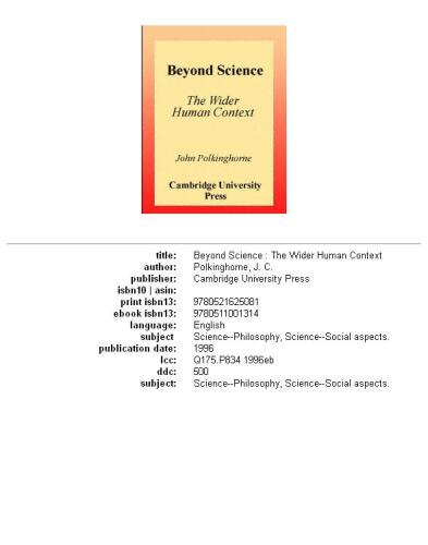 Beyond Science: The Wider Human Context (Canto original series)