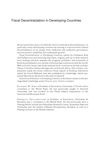 Fiscal Decentralization in Developing Countries (Trade and Development)