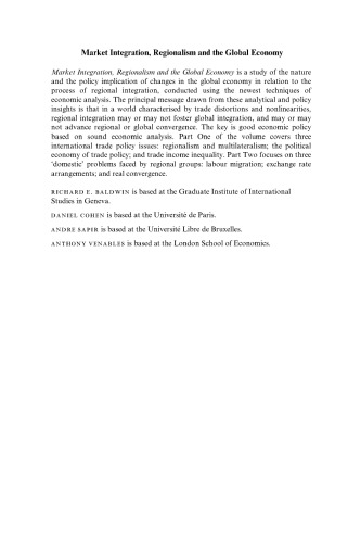 Market Integration, Regionalism and the Global Economy