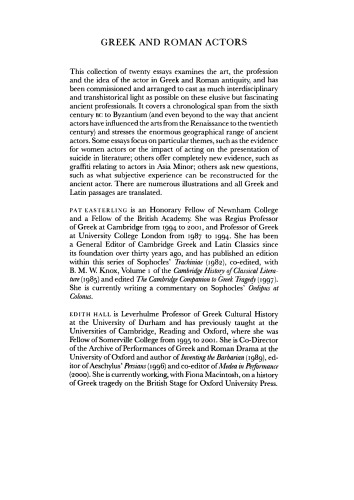 Greek and Roman Actors: Aspects of an Ancient Profession