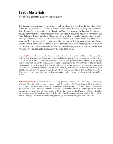 Earth Materials: Introduction to Mineralogy and Petrology