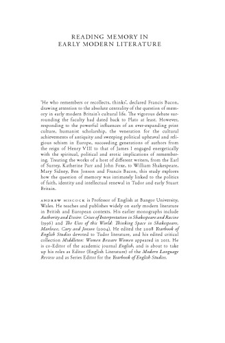 Reading Memory in Early Modern Literature