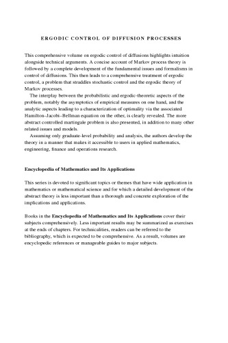 Ergodic Control of Diffusion Processes