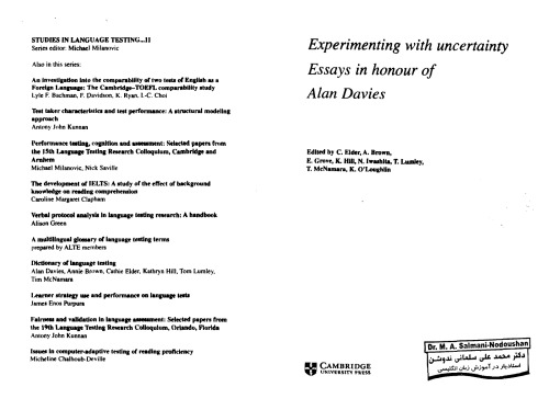 Experimenting with Uncertainty: Essays in Honour of Alan Davies: Studies in Language Testing