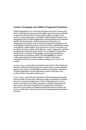Genetics, Demography and Viability of Fragmented Populations (Conservation Biology)