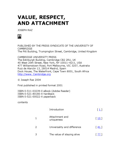 Value, Respect, and Attachment (The Seeley Lectures)