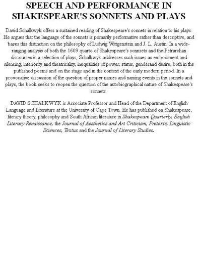 Speech and Performance in Shakespeare's Sonnets and Plays