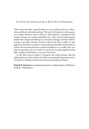 Freedom and Anthropology in Kant's Moral Philosophy