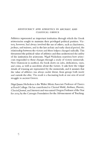 Aristocracy and Athletics in Archaic and Classical Greece
