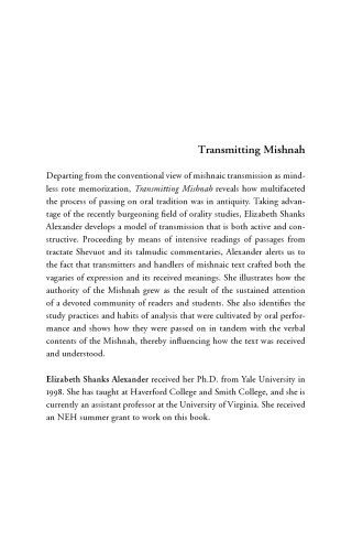 Transmitting Mishnah: The Shaping Influence of Oral Tradition