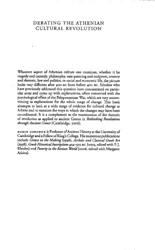 Debating the Athenian Cultural Revolution: Art, Literature, Philosophy, and Politics 430–380 BC