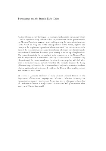Bureaucracy and the State in Early China: Governing the Western Zhou