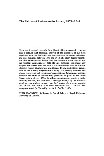 The Politics of Retirement in Britain, 1878-1948