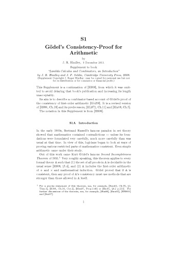 Appendix S1: G¨odel’s Consistency-Proof for Arithmetic (supplement to "Lambda-Calculus and Combinators, an Introduction")