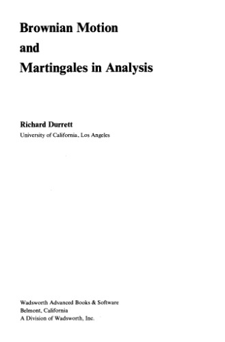 Brownian Motion and Martingales in Analysis (The Wadsworth Mathematics Series)
