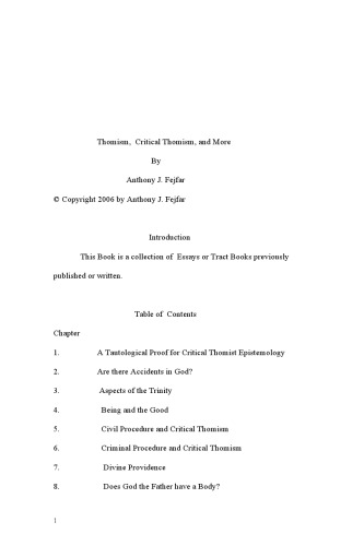 Thomism, Critical Thomism, and More