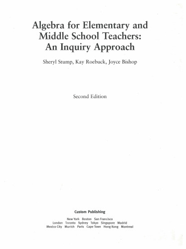 Algebra for Elelementary and Middle School Teachers: An Inquiry Approach
