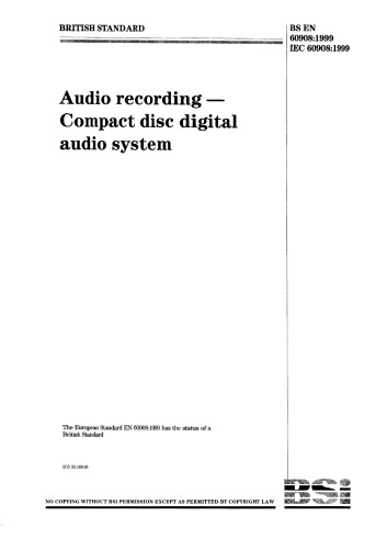 Audio recording - Compact disc digital audio system IEC 60908:1999