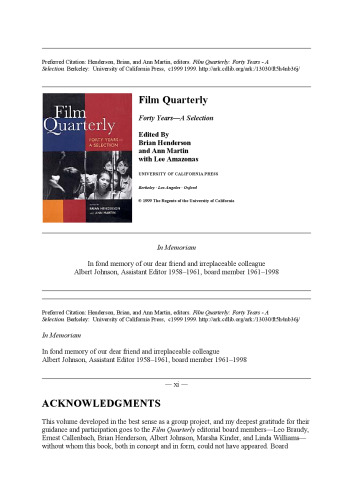 Film quarterly : forty years, a selection