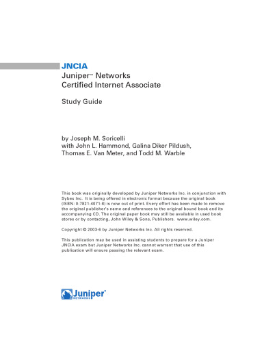 JNCIA : Juniper Networks Certified Internet Associate study guide