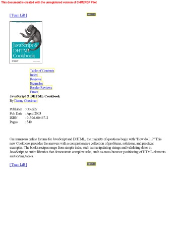 JavaScript and DHTML cookbook