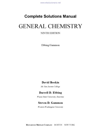 Complete Solutions Manual: General Chemistry