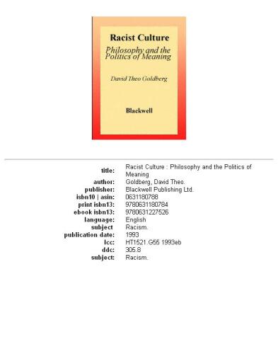 Racist Culture: Philosophy and the Politics of Meaning