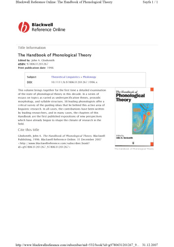 The Handbook of Phonological Theory (Blackwell Handbooks in Linguistics)