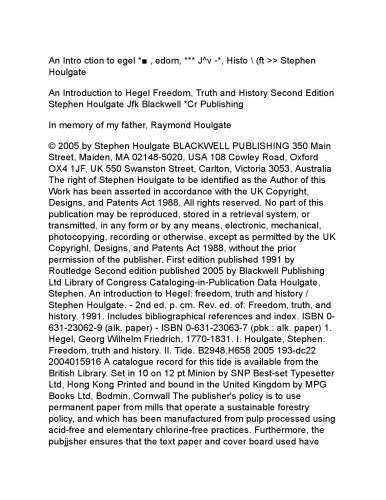 An Introduction to Hegel: Freedom, Truth and History