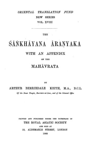 The Saṅkhayana Araṇyaka : with an appendix on the mahavrata